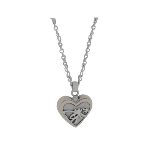 3D model of an elegant heart pendant with a butterfly and delicate chain, rendered in silver.