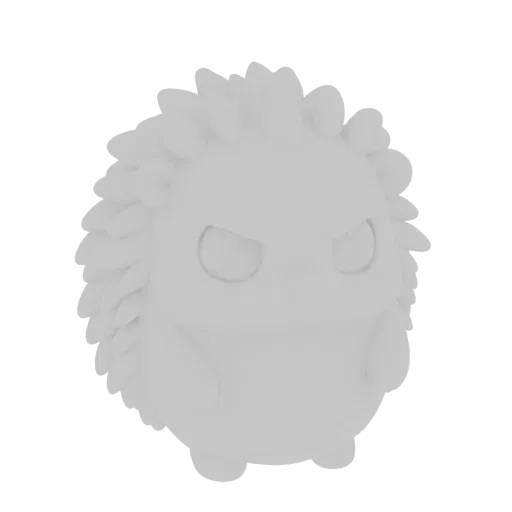 Un rendering 3D di un modello di personaggio di riccio brontolone, rivolto leggermente verso destra, con le sue caratteristic
