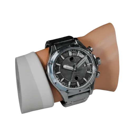 Sport Watch Stylized 3D model, stylized isometric render, showing metal cases, wrist scale.