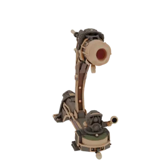 3D model of a Steampunk Gas Mask Turret with a detailed mechanical arm and a gas mask-like component at the top.