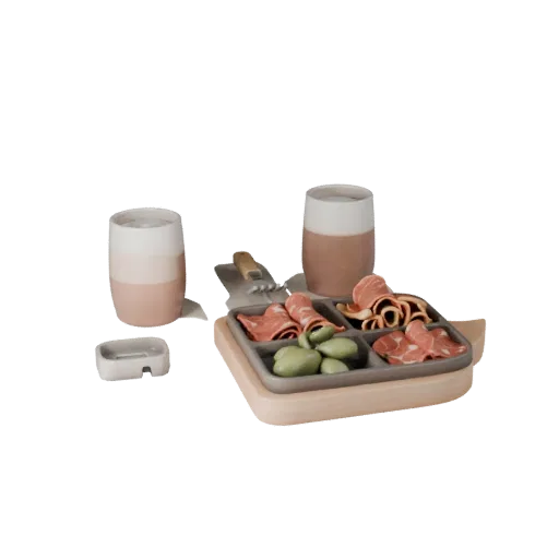 Cafe Charcuterie Board Product Viz 3D model, three-quarter studio product render, showing ceramic, form detail.