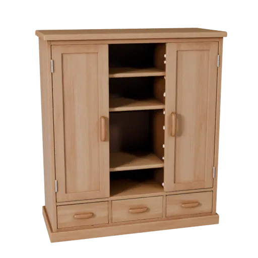 Wall Mounted Wardrobe 3D model, bedroom, three-quarter front view, Unity viewport, painted wood detail.