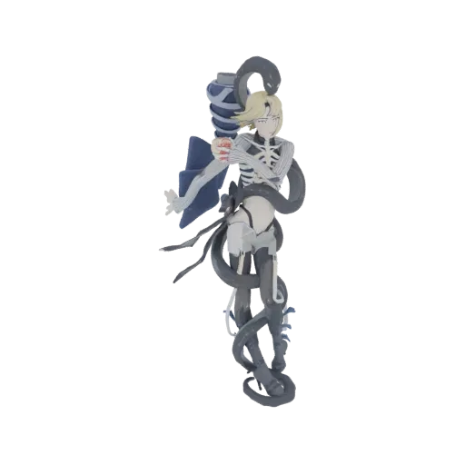 3D model of the mythical Gorgon Medusa with serpentine hair and skeletal attire, coiled around a staff.