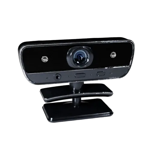Ergonomic Webcam High Poly 3D model, close-up studio render, showing plastic shells, desktop scale.
