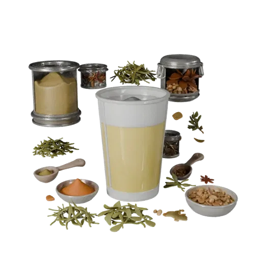 Pantry Herb Bundle Realistic 3D model, three-quarter studio render, showing powders, small ingredient shapes.