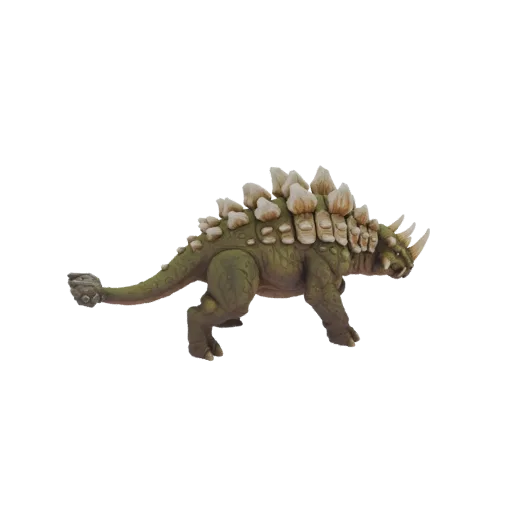 A 3D render of an Ankylosaurus dinosaur, a heavily armored herbivore with a clubbed tail, shown in a side profile.