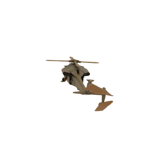 Modelo 3D de um helicóptero de ataque moderno com acabamento metálico cinza, visto de um ângulo lateral ligeiramente elevado.