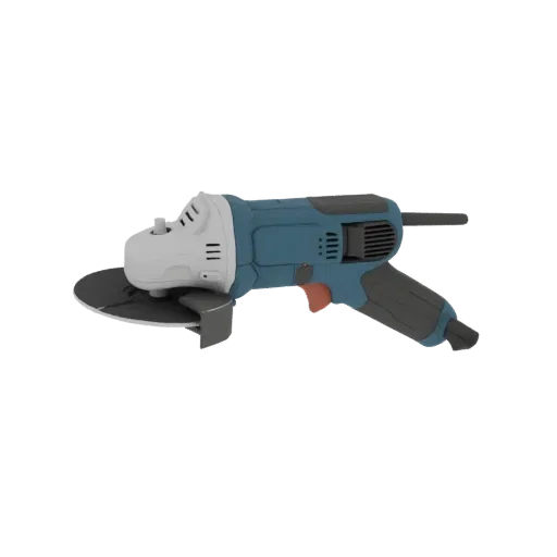 Modèle 3D imprimable Meuleuse d'angle d'atelier, rendu STL isométrique, montrant plastique moulé, poignées ergonomiques.