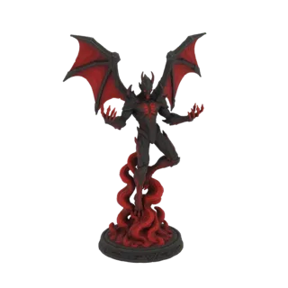 3D model of a demonic fiend with red wings and a base of swirling red flames, presented against a white background.