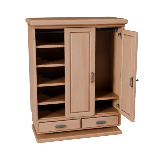 Floating Wardrobe Stylized 3D model, bedroom, stylized isometric render, painted wood detail.