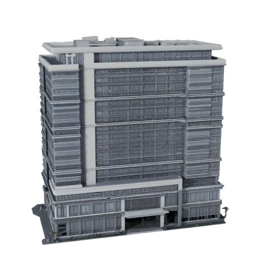 Bank Headquarters Building Unreal Engine-ready 3D model, Unreal Engine viewport, showing commercial office building materials and architectural detail