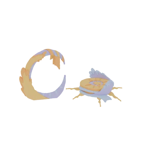 3D render of a Cosmic Swirl Creature, a fantastical being with swirling purple and yellow energy tendrils and a glowing core.