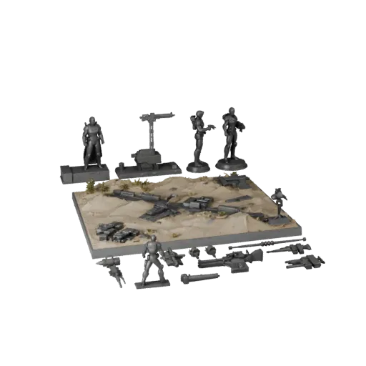 Space Battle Vignette STL printable 3D model preview parts, three-quarter display angle, depth and display scale
