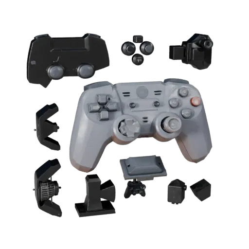 Modello 3D Mini Controller Low Poly, vista a tre quarti del viewport di gioco, che mostra plastica opaca, proporzioni della c