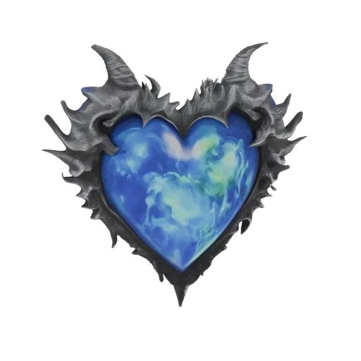 3D model of a dragon heart pendant with dark gothic armor and a swirling blue and green core