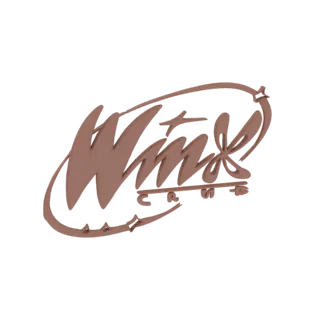 عرض ثلاثي الأبعاد لشعار وينكس كلوب، يتميز بخطوط ملتفة ونص 'Winx' بخط أنيق.