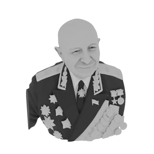 3D model bust of Marshal Ivan Bagramyan, a Soviet military leader, wearing a uniform decorated with numerous medals and award