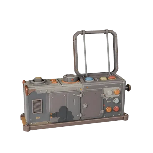 Industrial Control Lever Stylized 3D model, stylized isometric render, showing metal hinges, form detail.