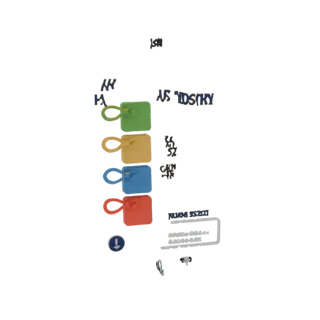 3D render of four colorful security seals (green, yellow, blue, red) with attached tags, displayed against a white background