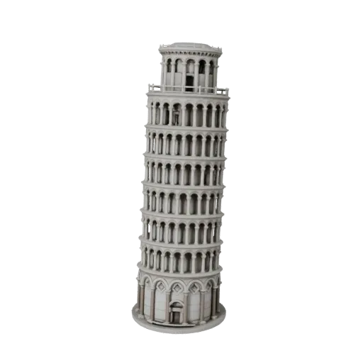 Leaning Tower of Pisa printable STL 3D model, isometric display view, showing landmark structure materials and architectural