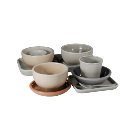Cafe Salad Bowl Set High Poly 3D model, close-up studio render, showing ceramic, arranged serving layout.