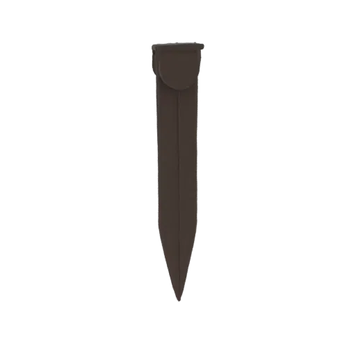 A 3D render of a brown garden stake with a pointed tip, isolated on a white background.