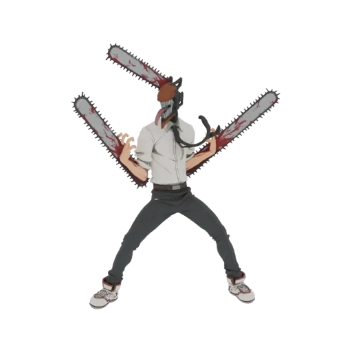3D model of Denji from Chainsaw Man with his chainsaw arms extended in an action pose.
