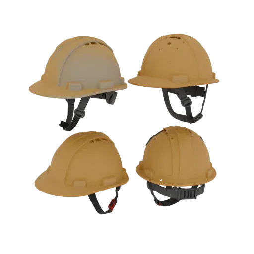 Utility Hard Hat Printable 3D model, isometric STL render, showing plastic shells, recognizable safety silhouettes.