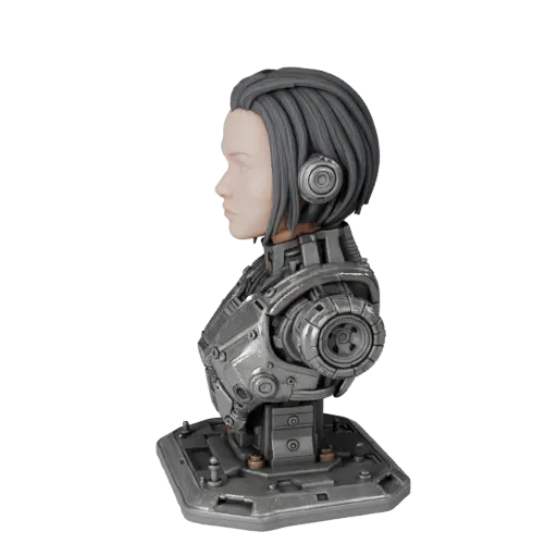 Aperçu du modèle 3D de kit modulaire Buste de Robot Sci-Fi montrant les plans faciaux, vue de kitbash de dessus