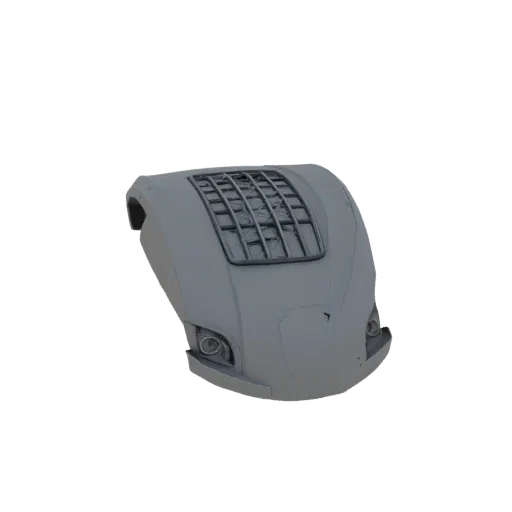 3D model of Oka car front fender, front and side view, with hood grille and headlights