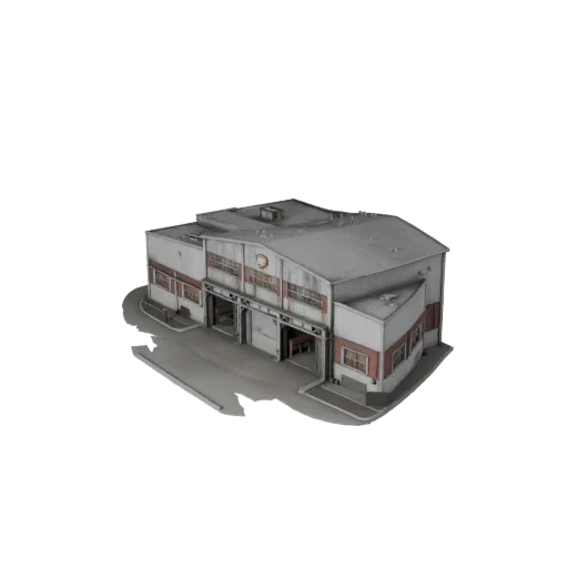 Modello 3D high poly Edificio Birrificio, vista ravvicinata di rendering architettonico, che mostra materiali di edifici indu
