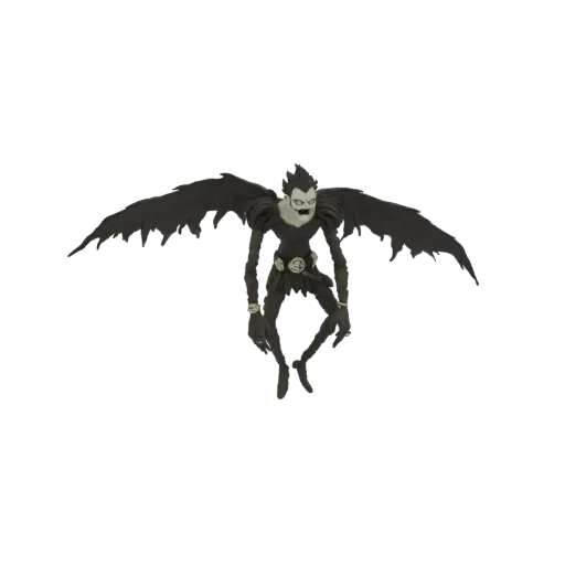 3D model of Ryuk, the Shinigami from Death Note, with black wings spread wide, a pale face, and a sinister grin.