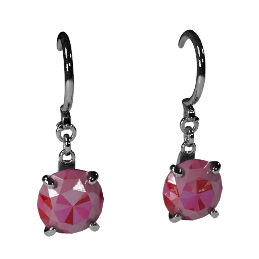 Ruby Earrings game ready 3D model, front view studio render, highlighting earring seams, edges, and finish layers.