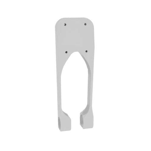 A white abstract bracket mount with a flowing, modern design and visible mounting holes, presented against a black background