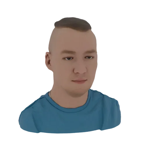 3D model render of a man's bust with a modern undercut hairstyle and a blue t-shirt, against a black background.