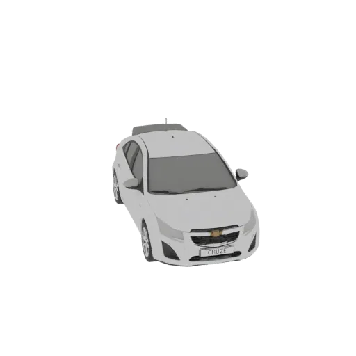 3D model of a white Chevrolet Cruze viewed from a three-quarter front angle against a white background.