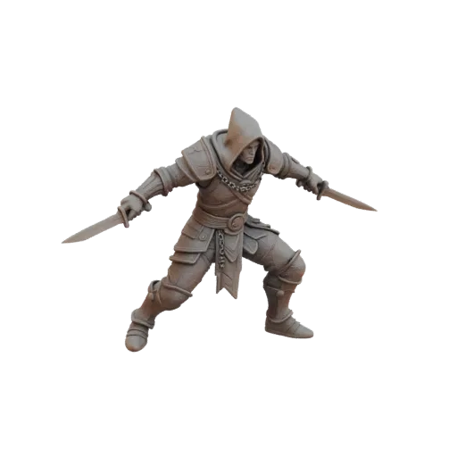 Fantasy Goblin Rogue Miniature STL, Drei-Viertel-Tabletop-Rendering, harzdruckbare Gegner-Miniatur mit Silberbronze, mit Kett