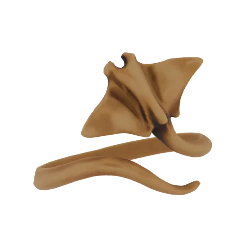 3D model render of a Manta Ray shaped ring, with the ray's body forming the band and its tail curling around.