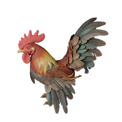 Modelo 3D de galo, render de vida selvagem em vista lateral, asset animal pronto para Blender com perfil de bico, plumagem em