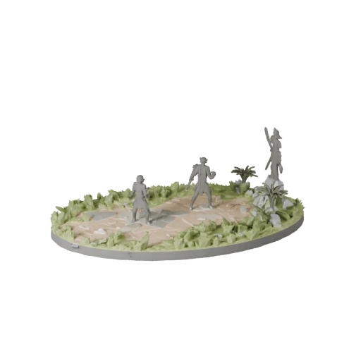 Forest Oval Base low poly 3D model preview showing rim shape, three-quarter game view, height and ground texture