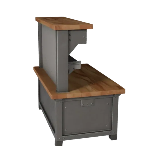Mechanic Workbench High Poly 3D model, close-up studio render, showing steel frames, stable fixtures.