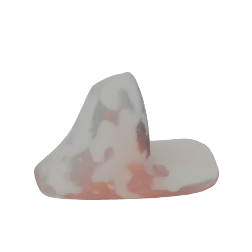 3D render of an abstract swirl mouthguard with a marbled, semi-transparent texture and flowing organic patterns.