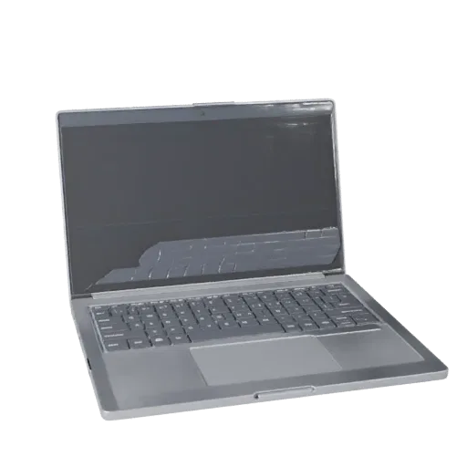 Modelo 3D realista Ultrabook Convertible Notebook, render de estudio en tres cuartos, mostrando metal cepillado, ángulo de ta