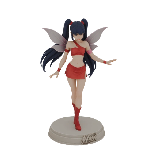 Red Fairy with Blue Pigtails and Wings Figurine