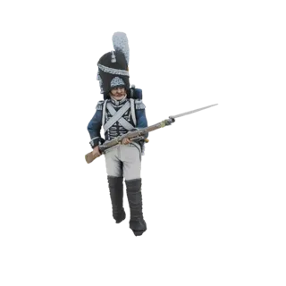 Modello 3D di un soldato granatiere della Guardia Imperiale Francese in uniforme, con moschetto, su sfondo bianco.