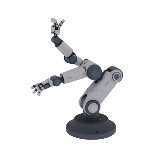 3D biomechanical robot arm with five fingers on a dark background