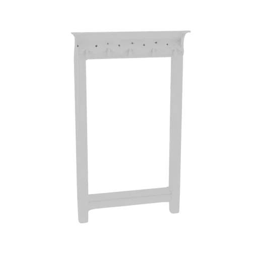 3D model of an ornate white mirror frame with a decorative scalloped top edge and bead details.