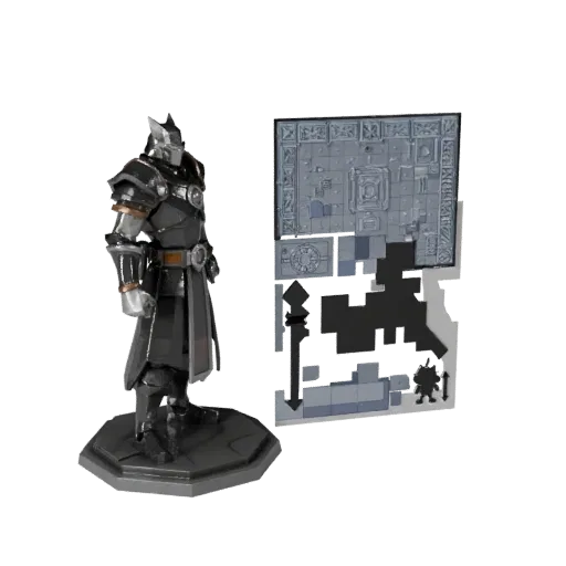 Dungeon Unit Marker low poly 3D model preview showing scale, three-quarter game view, icon shape and table readability