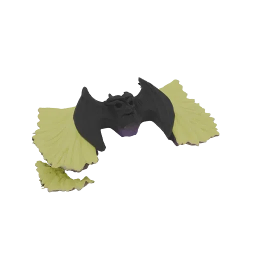 3D model of a dark winged gargoyle with textured body and bright yellow wings, shown from a slightly elevated angle.
