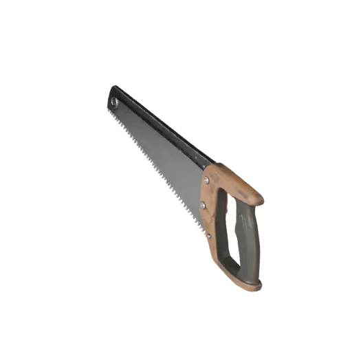 Heavy Duty Saw 3D model, three-quarter front view, Unity viewport, showing painted metal, functional silhouettes.